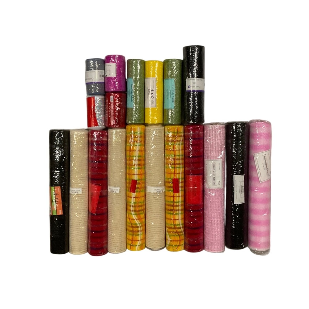 Lot of 19 Decorative Deco Mesh Ribbon Rolls Assorted Colors Sizes Crafts Wreaths